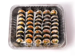 Platter of freshly rolled Korean kimbap from Sopo Korean Eats catering