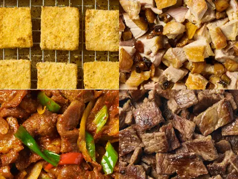 Korean catering protein tray with bulgogi, spicy pork, and steak from Sopo Korean Eats