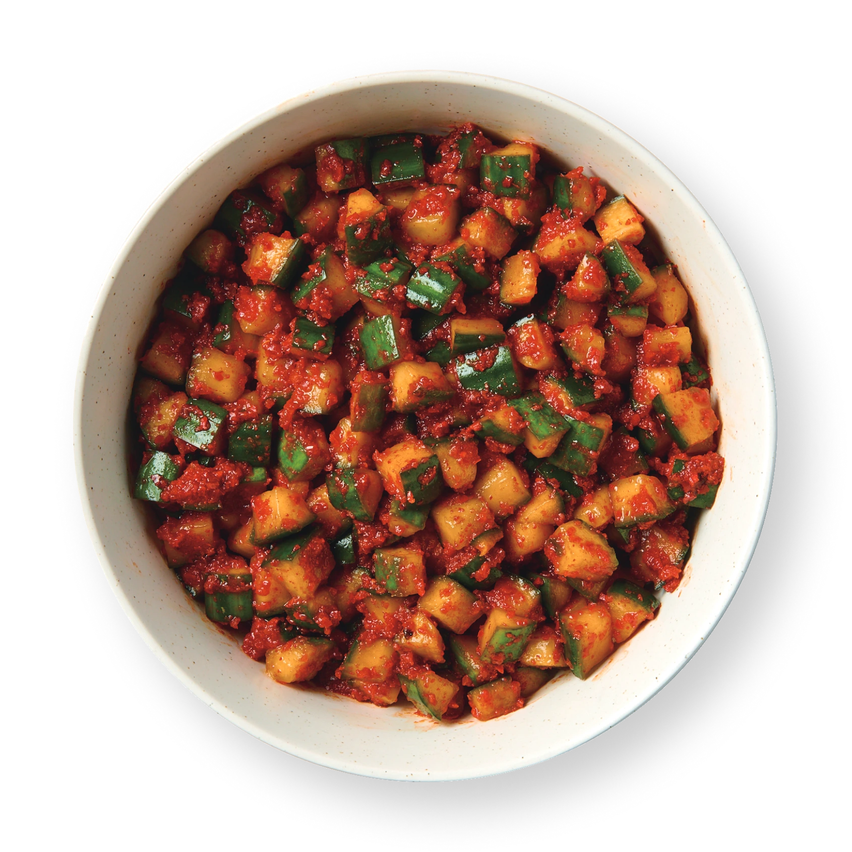 Korean cucumber kimchi with chili flakes at SOPO Korean Eats, Midtown NYC