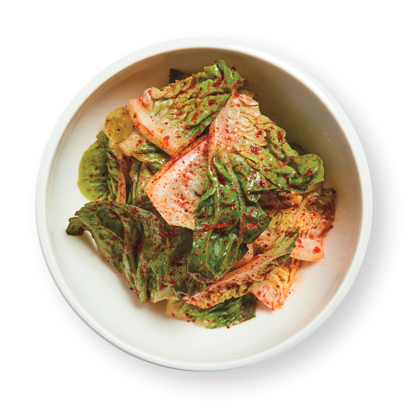 Kimchi salad with baby romaine and chili flakes at SOPO Korean Eats, Midtown NYC
