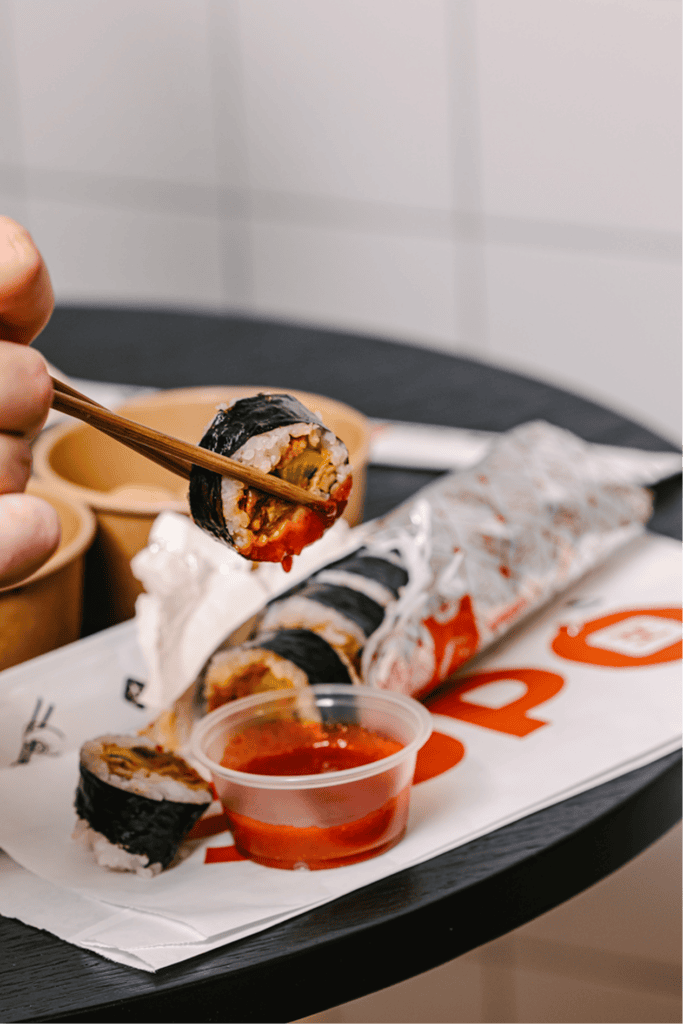 Freshly rolled Korean kimbap delivered for a Midtown desk lunch